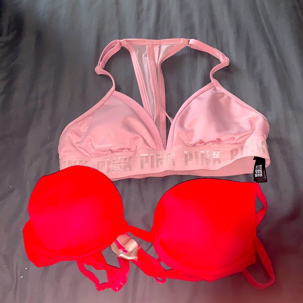 One spots bra and regular bra both from PINK
